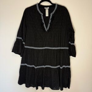 Tommy Bahama Black Tunic Dress with White Embroidery and Tassels Size XL